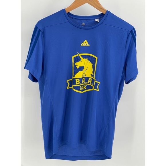 Adidas T Shirt Boston Athletic Association BAA Men's Medium 10k 2018 Blue Yellow - Picture 1 of 13